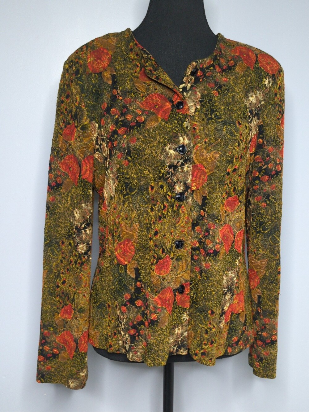 Vintage Stacey Michelle Tapestry Floral Button Up Blouse Top Cottagecore Sz M